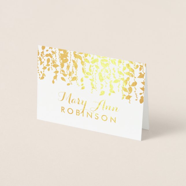Guest Seating Place Card Gold Greenery (Front)