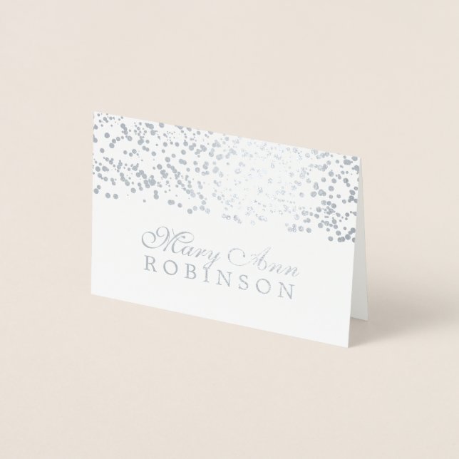 Guest Seating Place Card Silver Foil Confetti (Front)
