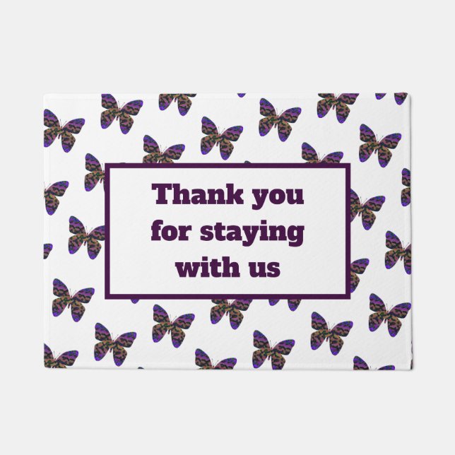 Guest Thank You for Visit Modern Butterfly Design Doormat (Front)