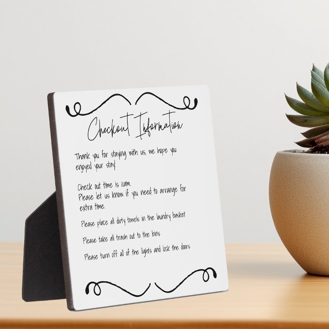 Guest Visitor Rental Home Checkout Information Plaque (Creator Uploaded)