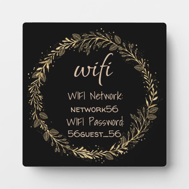 Guest Visitor WIFI information Password Gold Black Plaque (Front)
