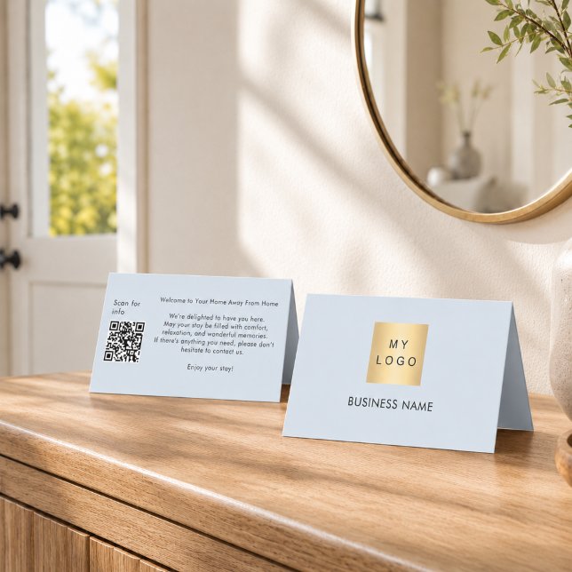 Guest welcome QR code blue hotel room card (Creator Uploaded)