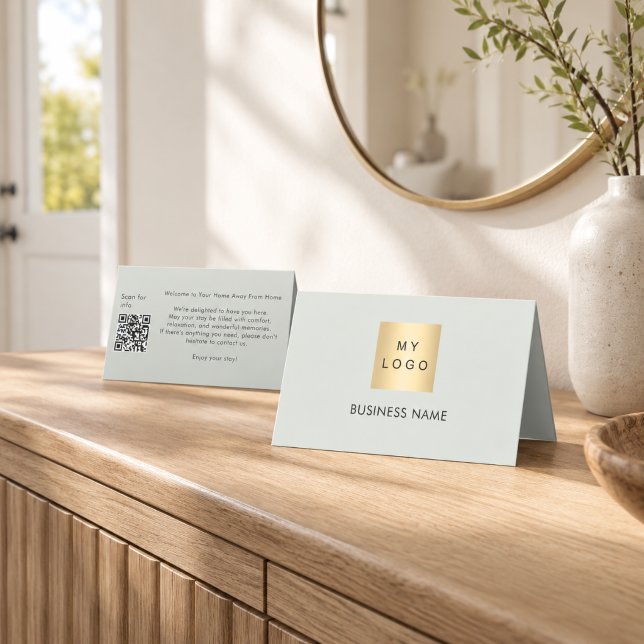 Guest welcome QR code sage green hotel room card (Creator Uploaded)