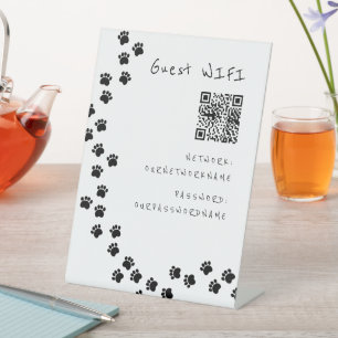 Guest wifi QR code dog paw path Pedestal Sign