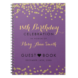 Guestbook 18th Birthday Gold Confetti Purple Notebook