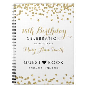 Guestbook 18th Birthday Gold Glitter Confetti Notebook
