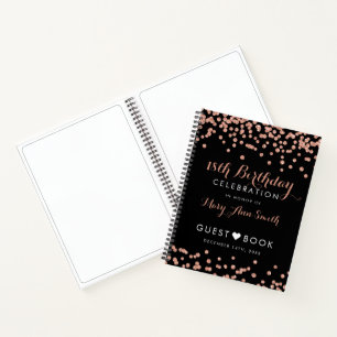 Guestbook 18th Birthday Rose Gold Glitter Confetti Notebook