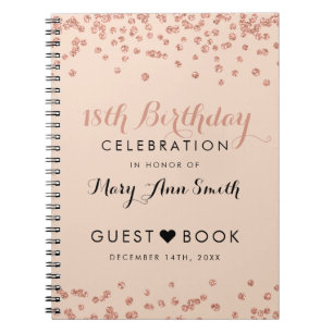Guestbook 18th Birthday Rose Gold Glitter Confetti Notebook