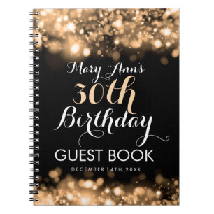 Guestbook 30th Birthday Gold Sparkling Lights Notebook