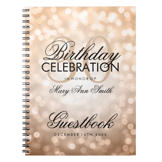 Guestbook 30th Birthday Party Copper Glitter Light Notebook (Front)