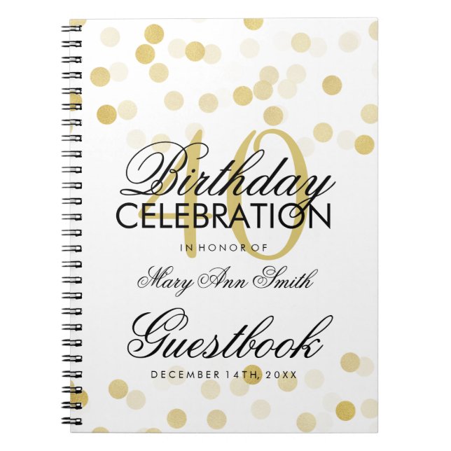 Guestbook 40th Birthday Gold Foil Glitter Lights Notebook (Front)