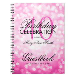 Guestbook 40th Birthday Party Pink Glitter Light Notebook