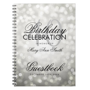Guestbook 40th Birthday Party Silver Glitter Light Notebook