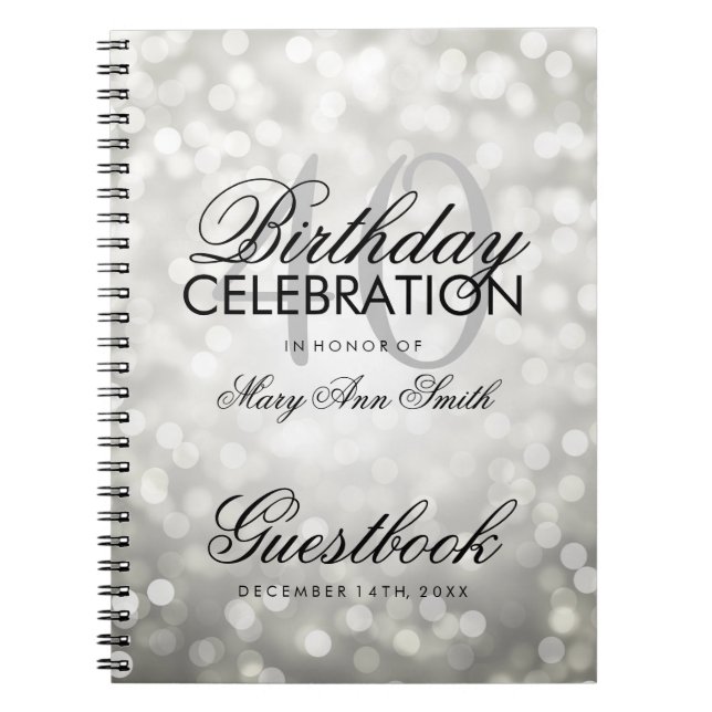 Guestbook 40th Birthday Party Silver Glitter Light Notebook (Front)