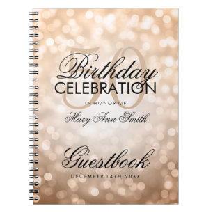 Guestbook 50th Birthday Party Copper Glitter Light Notebook