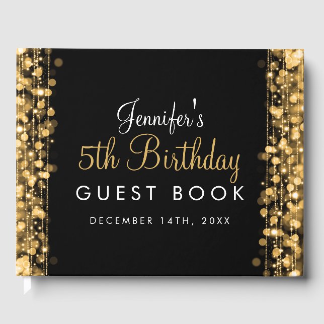 Guestbook 5th Birthday Party Sparkles Gold (Front)
