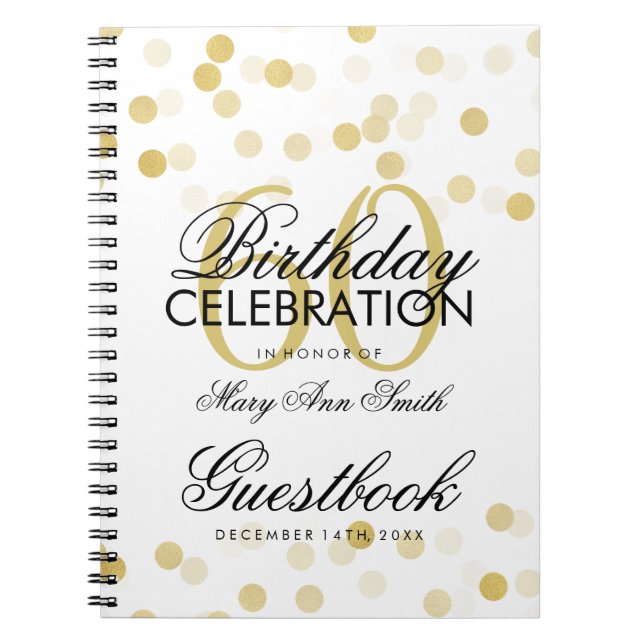 Guestbook 60th Birthday Gold Foil Glitter Lights Notebook (Front)