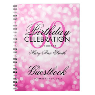 Guestbook 60th Birthday Party Pink Glitter Light Notebook