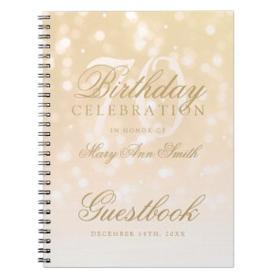 Guestbook 70th Birthday Gold Bokeh Sparkle Lights Notebook