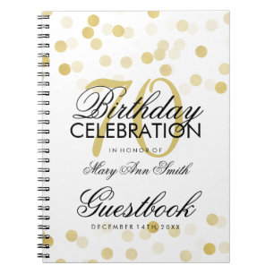Guestbook 70th Birthday Gold Foil Glitter Lights Notebook