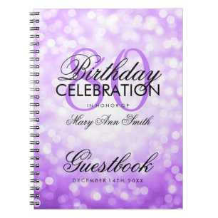 Guestbook 80th Birthday Party Purple Glitter Light Notebook