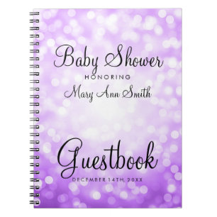 Guestbook Baby Shower Purple Glitter Lights Notebook