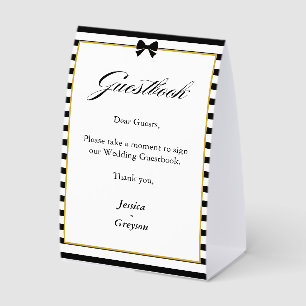Guestbook Elegant Black White Stripes Gold Wedding