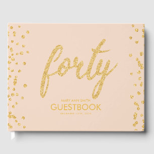 Guestbook Gold Blush "Forty" 40 Birthday Glitter