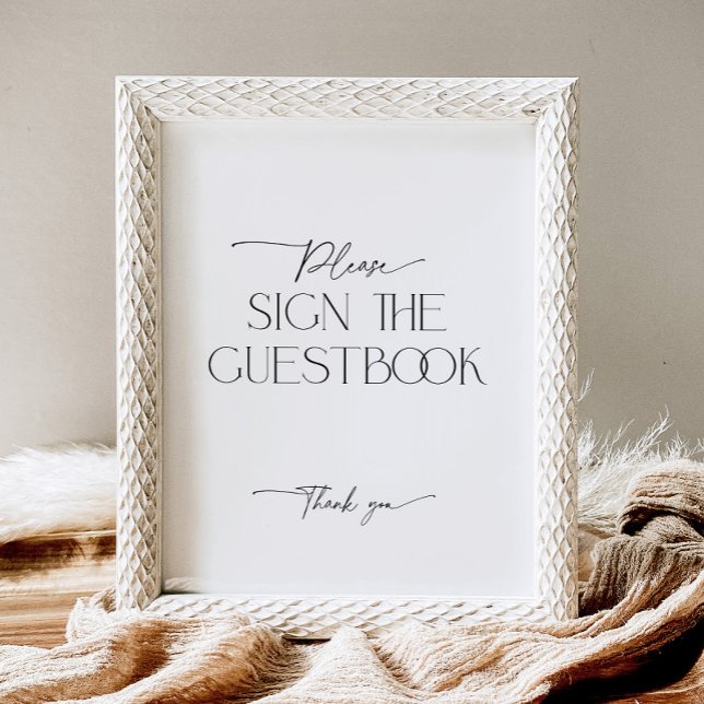 Guestbook Minimalist Black and White Script Pedestal Sign (Creator Uploaded)