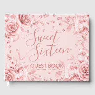 Guestbook Rose Gold Blush Sweet 16 Glitter Confett