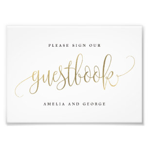 Guestbook Sign Choose Your Size Faux Gold