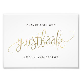 Guestbook Sign Choose Your Size Faux Gold