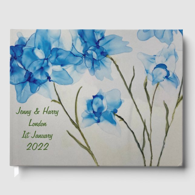 Guestbook Wedding Blue Flowers  (Front)