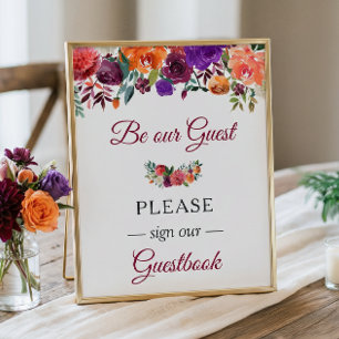 Guestbook Wedding Sign Burgundy Orange Floral