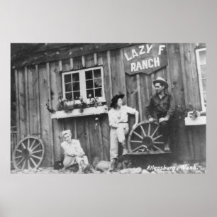Guests Outside a Lazy F Ranch Bldg Poster
