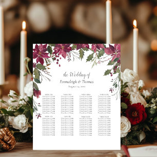 Guests Seating Chart Poinsettia Floral Scarlet Red Pedestal Sign