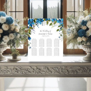 Guests Seating Chart Poinsettia Floral Turquoise Pedestal Sign