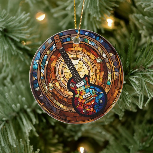 Guiar Music  Ceramic Ornament (Tree)