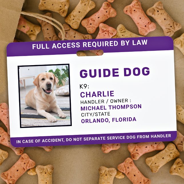 Guide Dog ID Personalised Simple Service Dog Photo ID Badge (Creator Uploaded)