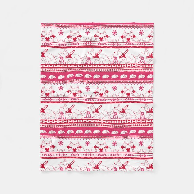 Guide Dog Tale German Shepherd Pattern - Red - Fleece Blanket (Front)