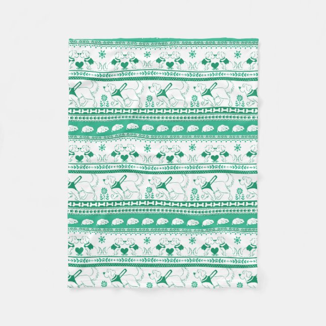 Guide Dog Tale Golden Pattern - Green - Fleece Blanket (Front)