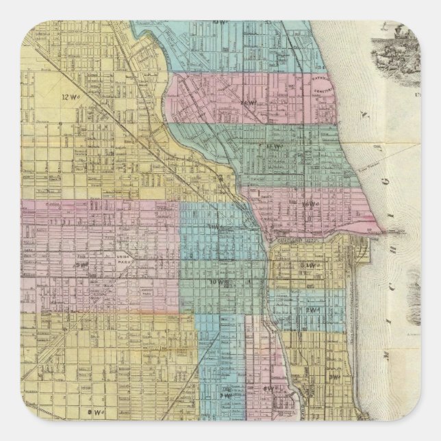 Guide Map of Chicago Square Sticker (Front)