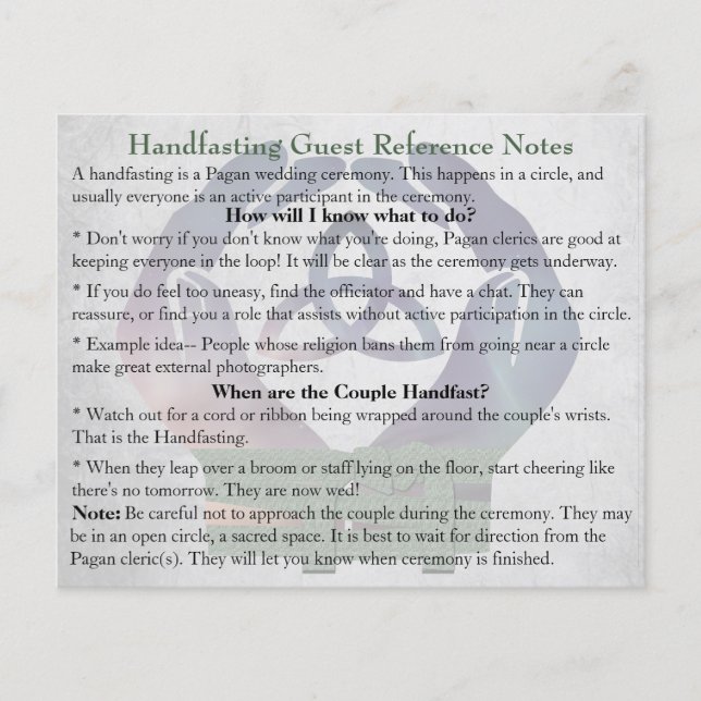 Guide Notes & What to Expect at a Handfasting Flyer (Front)