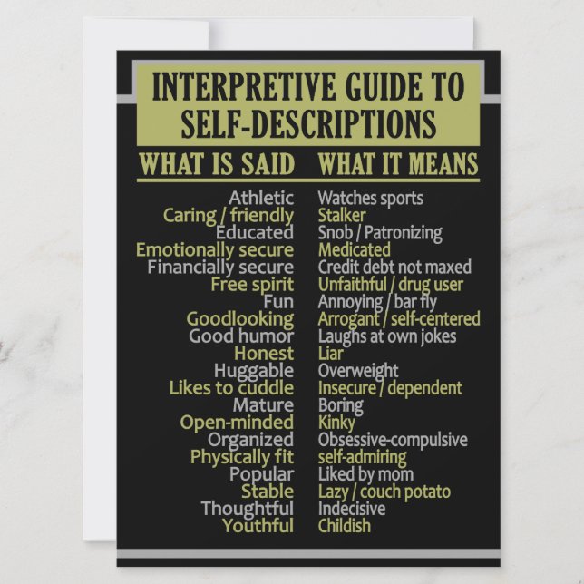 GUIDE TO SELF-DESCRIPTIONS announcement (Front)