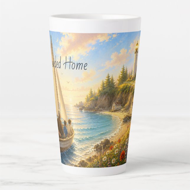 Guided Home Coastal Lighthouse Latte Mug (Front)