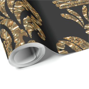 GuildHall Regal  30'x 30" Black Damask Wrapping Paper