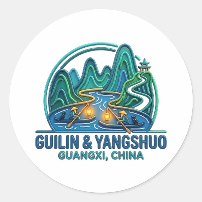 GUILIN & YANGSHUO CLASSIC ROUND STICKER (Front)