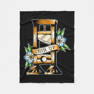 Guillotine Traditional Tattoo Funny Chin Up Sarcas Fleece Blanket