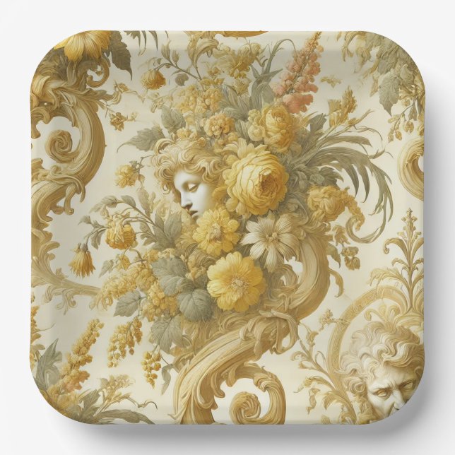 Guilt of Gold – Baroque Floral  Paper Plate (Front)