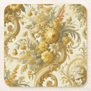 Guilt of Gold – Baroque Floral Square Paper Coaster